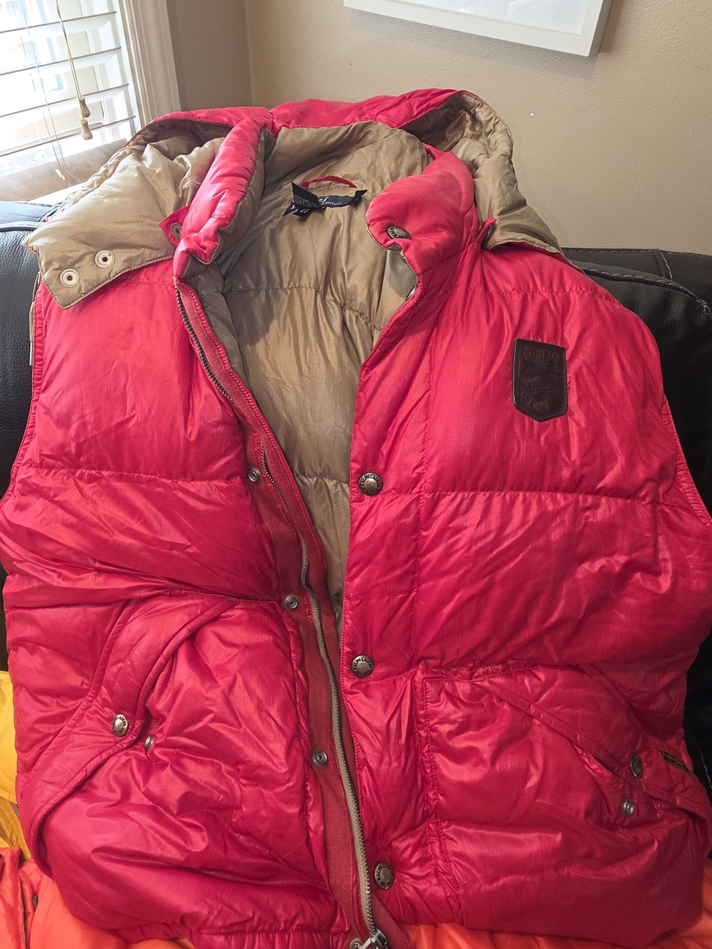 Mens Ralph Lauren Bright Red Puffer Jacket with Tan Lining